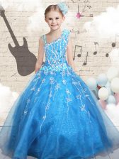 Simple Sleeveless Lace Up Floor Length Appliques Little Girls Pageant Gowns