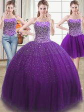 Cute Three Piece Sweetheart Sleeveless Tulle Vestidos de Quinceanera Beading Lace Up