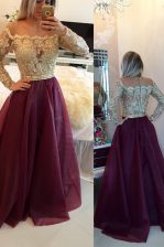 Sophisticated Burgundy Zipper Scoop Beading and Appliques Organza Long Sleeves