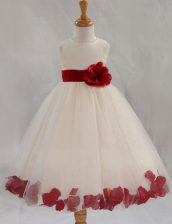 Discount Scoop Floor Length A-line Sleeveless White Toddler Flower Girl Dress Zipper