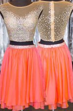  Mini Length Zipper Prom Dress Orange for Prom and Party with Beading