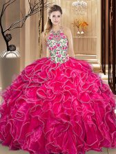 Cheap Scoop Floor Length Ball Gowns Sleeveless Hot Pink Sweet 16 Dresses Backless