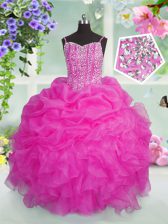  Beading and Ruffles and Pick Ups Kids Formal Wear Baby Pink Lace Up Sleeveless Floor Length