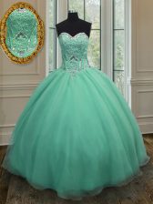 Cheap Apple Green Organza Lace Up Sweetheart Sleeveless Floor Length Vestidos de Quinceanera Beading
