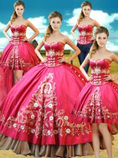 Four Piece Hot Pink Taffeta Lace Up Sweetheart Sleeveless Floor Length Quinceanera Gowns Beading and Embroidery