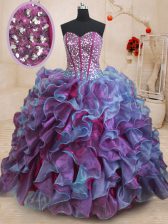 Colorful Floor Length Multi-color Vestidos de Quinceanera Organza Sleeveless Ruffles and Sequins