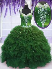  Floor Length Green 15 Quinceanera Dress Straps Sleeveless Zipper