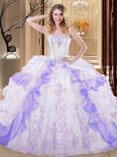  Organza Sleeveless Floor Length Vestidos de Quinceanera and Embroidery and Ruffled Layers