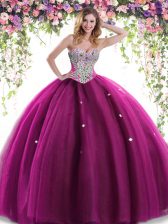  Floor Length Fuchsia Quinceanera Dresses Sweetheart Sleeveless Lace Up