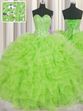 Comfortable Visible Boning Sweetheart Sleeveless Lace Up Quinceanera Dresses Organza