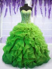  Sleeveless Beading and Ruffles Lace Up Vestidos de Quinceanera