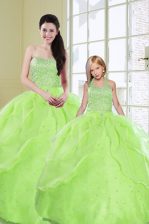 Dazzling Sequins Sleeveless Organza Lace Up Quinceanera Gown for Military Ball and Sweet 16 and Quinceanera