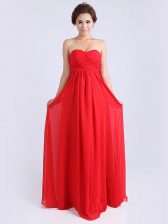 Exquisite Red Chiffon Zipper Sweetheart Sleeveless Floor Length Prom Evening Gown Ruching