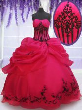 Best Selling Pick Ups Embroidery Floor Length Ball Gowns Sleeveless Coral Red Sweet 16 Dresses Lace Up