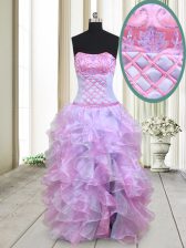 Glittering Beading and Ruffles Prom Party Dress Multi-color Lace Up Sleeveless Floor Length