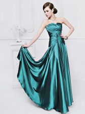 Stylish Floor Length Empire Sleeveless Teal Lace Up