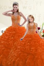  Sleeveless Beading and Ruffles Lace Up Quinceanera Gown