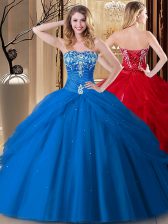 High Quality Sleeveless Lace Up Floor Length Embroidery 15th Birthday Dress