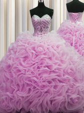 New Arrival Brush Train Ball Gowns Quinceanera Dress Lilac Sweetheart Fabric With Rolling Flowers Sleeveless Lace Up