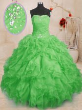 High End Floor Length 15 Quinceanera Dress Organza Sleeveless Beading and Ruffles and Ruching