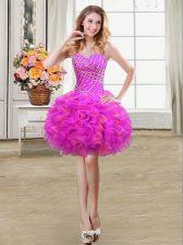 Nice Organza Sleeveless Mini Length and Beading and Ruffles