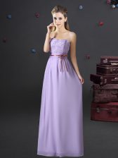  Sweetheart Sleeveless Chiffon Dama Dress for Quinceanera Lace and Appliques and Belt Lace Up
