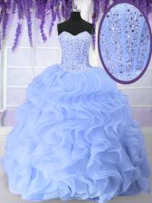  Light Blue Organza Lace Up Vestidos de Quinceanera Sleeveless Floor Length Beading and Ruffles
