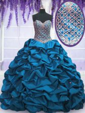  Sequins Pick Ups Floor Length Ball Gowns Sleeveless Blue Sweet 16 Quinceanera Dress Lace Up