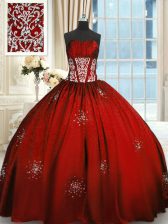  Wine Red Taffeta Lace Up Sweet 16 Dresses Sleeveless Floor Length Beading and Appliques and Ruching