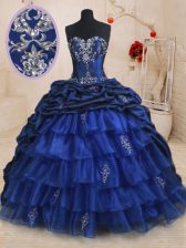 Elegant Sweetheart Sleeveless Organza and Taffeta Quinceanera Dress Beading and Ruffled Layers and Pick Ups Brush Train Lace Up
