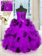 Colorful Multi-color Tulle Lace Up Strapless Sleeveless Floor Length 15th Birthday Dress Beading and Ruffles