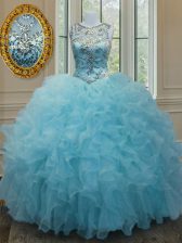  Scoop Sleeveless Beading and Ruffles Lace Up Quinceanera Dresses