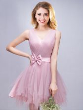 Best Sleeveless Ruffles and Ruching and Bowknot Lace Up Quinceanera Dama Dress