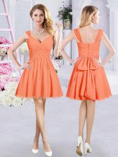 Free and Easy Orange Zipper Straps Ruching and Belt Dama Dress Chiffon Sleeveless