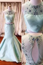  Mermaid Scoop Satin Sleeveless Floor Length Prom Party Dress and Beading and Sashes ribbons