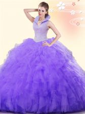  High-neck Sleeveless Backless Vestidos de Quinceanera Lavender Tulle