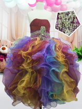  Multi-color Little Girls Pageant Dress Party and Wedding Party with Beading and Ruffles Strapless Sleeveless Zipper