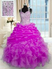  Organza and Taffeta Sleeveless Floor Length Ball Gown Prom Dress and Beading and Ruffles and Pick Ups