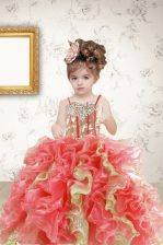 Wonderful Multi-color Lace Up Kids Pageant Dress Beading and Ruffles and Sequins Sleeveless Floor Length