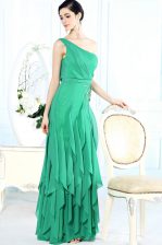Simple Green One Shoulder Side Zipper Appliques Prom Evening Gown Sleeveless
