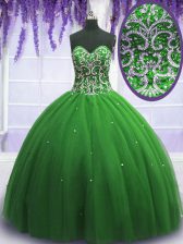 Fine Ball Gowns 15th Birthday Dress Green Sweetheart Tulle Sleeveless Floor Length Lace Up