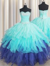 Flare Multi-color Sleeveless Floor Length Beading and Ruffles and Ruffled Layers and Sequins Lace Up Sweet 16 Dresses