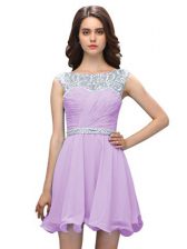 Fashion Lavender Column/Sheath Scoop Sleeveless Chiffon Mini Length Zipper Beading Prom Party Dress
