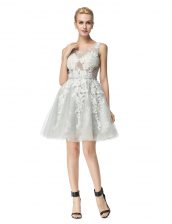 Fabulous Scoop Knee Length A-line Sleeveless Silver Lace Up