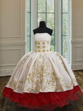  White and Red Sleeveless Floor Length Ruffled Layers Lace Up Little Girl Pageant Dress