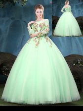 Gorgeous Scoop Long Sleeves Lace Up Sweet 16 Quinceanera Dress Apple Green Tulle