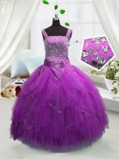Eye-catching Fuchsia Sleeveless Beading and Ruffles Floor Length Kids Formal Wear