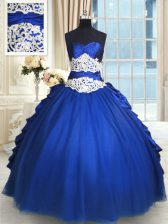 Deluxe Royal Blue Sweetheart Lace Up Beading and Lace and Appliques and Ruffles and Pick Ups Sweet 16 Quinceanera Dress Sleeveless
