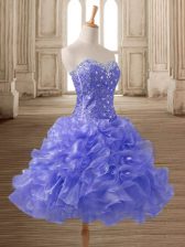 Vintage Lavender A-line Beading and Ruffles Prom Evening Gown Lace Up Organza Sleeveless Mini Length