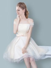 Admirable Off The Shoulder Sleeveless Zipper Quinceanera Court Dresses Champagne Tulle